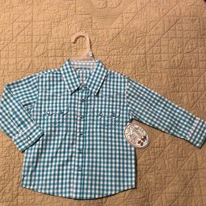 Wrangler teal plaid button down 12 month